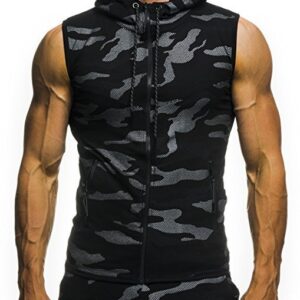 Camouflage Sleeveless Vest with Slim Fit and Hood for Men