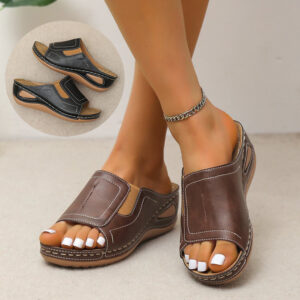 Women’s Pu Leather Wedge Sandals with a Roman Flair