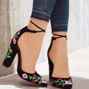 Women’s High Heel Embroidered Sandals with Flowers