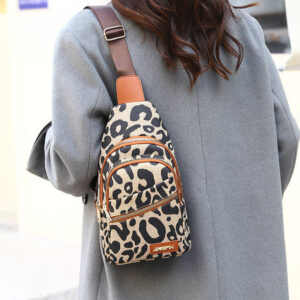 Trendy Sling Backpack for Women with Leopard Print and Headphone Jack