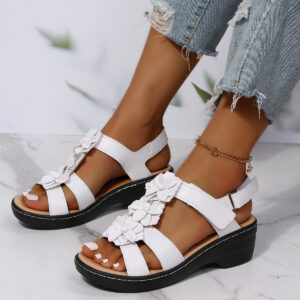 Elevate Your Style with Flower-Adorned Velcro Wedge Sandals