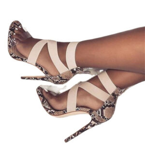 Stylish Transparent Stiletto Snakeskin Sandals with Elastic Straps