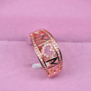 Gold-Plated Mom Ring with Heart-Shaped Diamond Detail