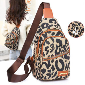 Trendy Sling Backpack for Women with Leopard Print and Headphone Jack
