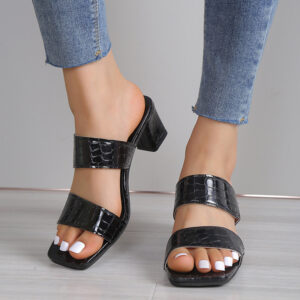 Women’s Stone Pattern Sandals with Chunky Heel Open Toe