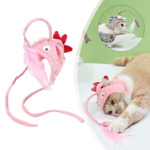 Feathered Cat Hat with Funny Cat Toy Stick
