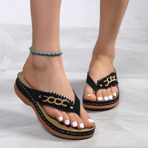 Anti-Slip Chain-Accented Flat Sandals for Women