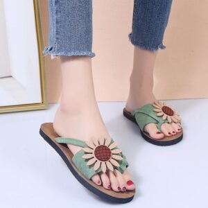 Women’s Flower Flat Flip Flops with Anti-Slip Soles