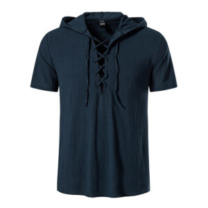 Stay Cool and Stylish with our Men’s Short-Sleeved Hooded Cotton Shirt