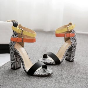 Snake Skin Sandals for Women with Chunky High Heels