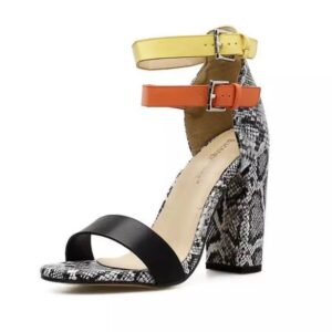 Snake Skin Sandals for Women with Chunky High Heels