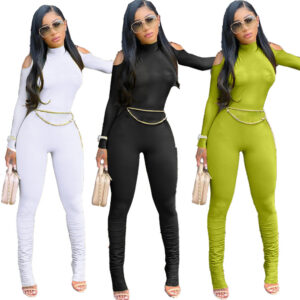 Long Pleated Jumpsuit with Zipper Closure for Women