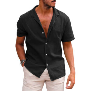 Short Sleeve Button Down Linen Shirt for Men Versatile Style