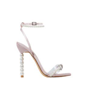 Rhinestone Studded Stiletto Sandals with Pearl Straps for Women