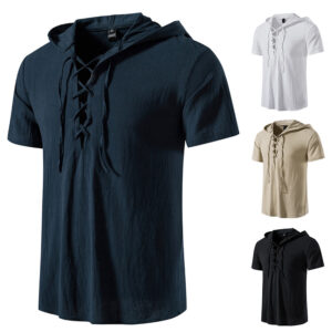 Stay Cool and Stylish with our Men’s Short-Sleeved Hooded Cotton Shirt