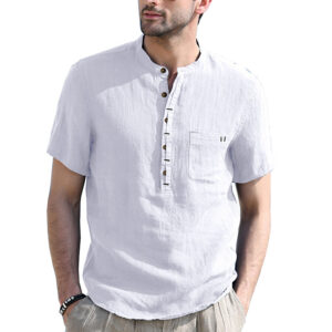 Men’s Fashionable Short Sleeved Linen Shirt