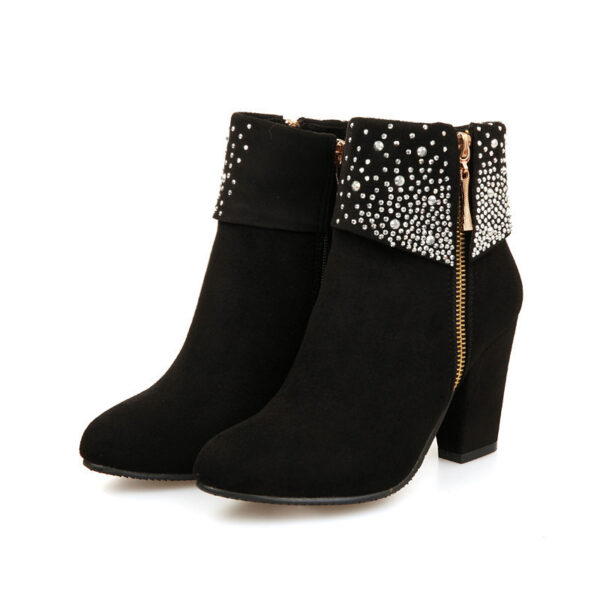 Women's Nubuck Rhinestone Ankle Boots - Image 3