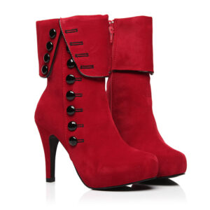 Women’s High Heel Cashmere Mid Tube Boots with Buttons