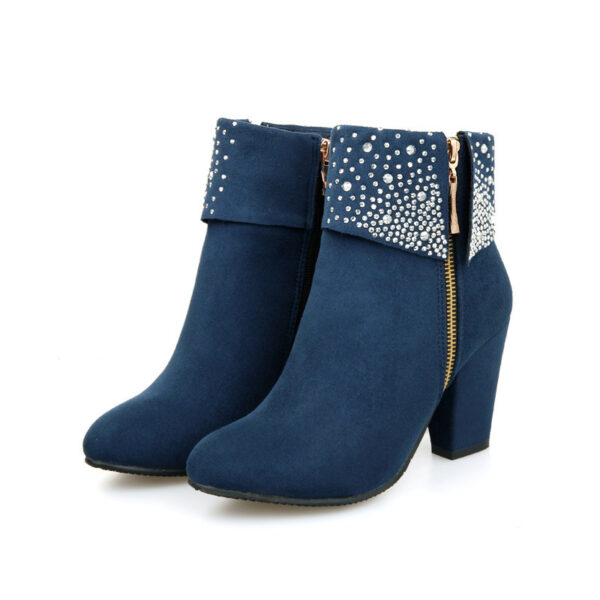 Women's Nubuck Rhinestone Ankle Boots - Image 2