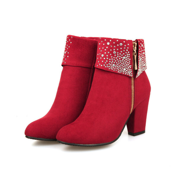 Women's Nubuck Rhinestone Ankle Boots - Image 4