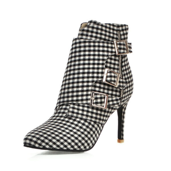 Fashionable Women's Short Plaid Heeled Knight Boots - Image 2