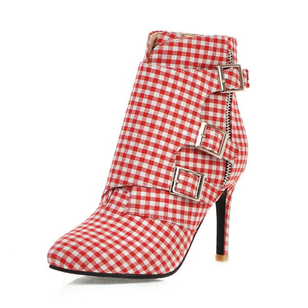 Fashionable Women's Short Plaid Heeled Knight Boots - Image 6