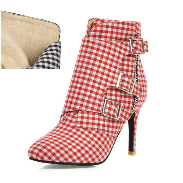 Fashionable Women's Short Plaid Heeled Knight Boots - Image 7