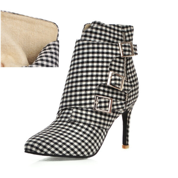 Fashionable Women's Short Plaid Heeled Knight Boots - Image 5