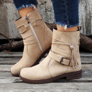 Women’s Non-Slip Retro Ankle Boots with Side Buckle