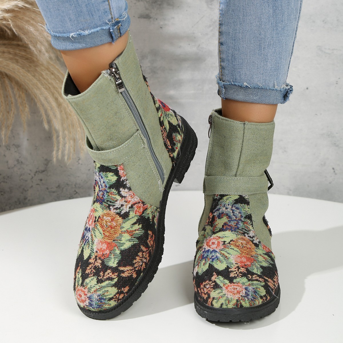Floral Ankle Boots for Women