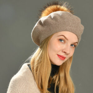 Cozy Women’s Wool Beret with Fur Pom Pom