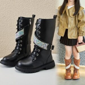 Girl’s High Top Martin Boots with Rhinestones