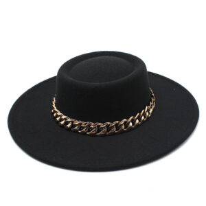 Sophisticated British Style Wool Pork Pie Hat with Statement Chain Accent