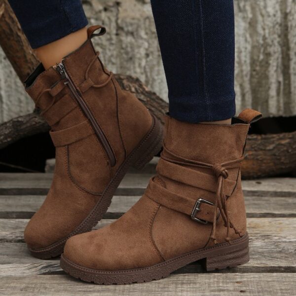 Women's Non-Slip Retro Ankle Boots with Side Buckle - Image 4