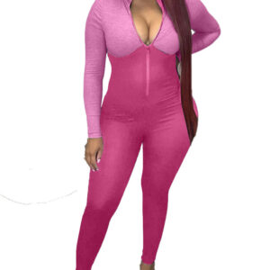 Stylish Fitness Jumpsuit with Turtleneck and Zippered Front for Women
