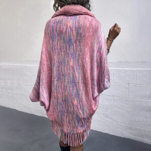 Women’s Tassel Cloak in a Drizzling Rainbow Striped Design