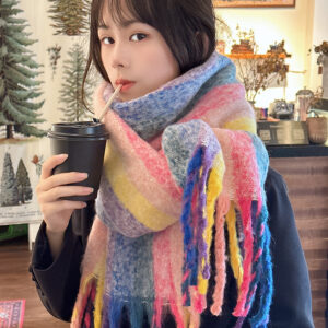 Versatile Colorful Striped Winter Scarf For Women