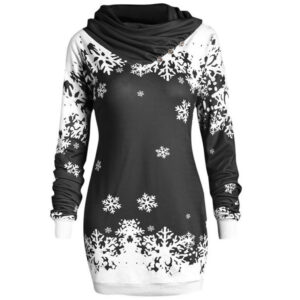 Snowflake Adorned Women’s Sweater with Scarf Collar