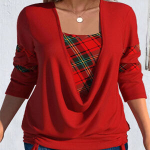 Women’s Drop Collar Top with Pleated Illusion