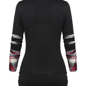 Women’s Colorblock Top with Wool Plaid Sleeves