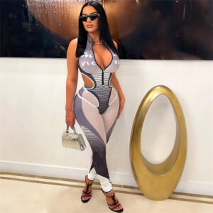 Elegant Sheer Mesh Hollow Out Jumpsuit for Women
