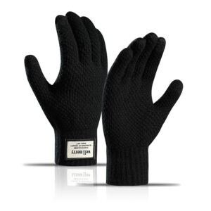 Men’s Velvet-Lined Touch Screen Gloves with Thick Jacquard Wool