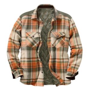 Men’s Cotton Shirt with Fleece Lining and Plaid Design