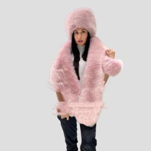 Fur Bucket Hat and Shawl Set for a Trendy Look