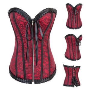 Lotus Leaf Embroidered Zipper Corset