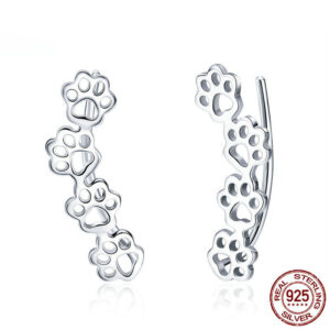 Cute Pet Paw Print S925 Sterling Silver Stud Earrings