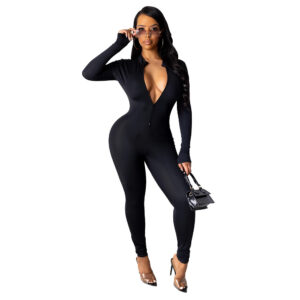 Women’s Seamless Jumpsuit with Long Sleeves and Slim Fit
