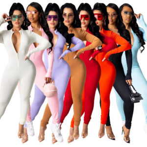 Women’s Seamless Jumpsuit with Long Sleeves and Slim Fit