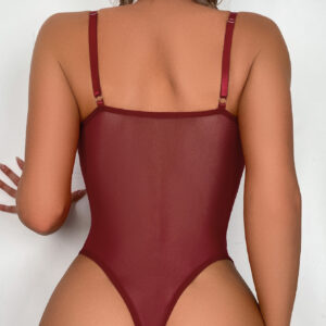 Gathered See Through Open Back Bodysuit for Women