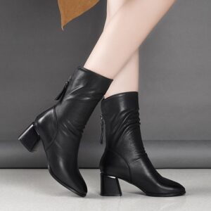 Autumn Thin Single Boots Thick Heel Stretch Black Thin Skinny Boots